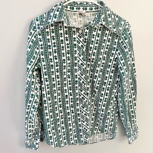 Vintage 1970s 70s JR bazaar green printed button down size small 4